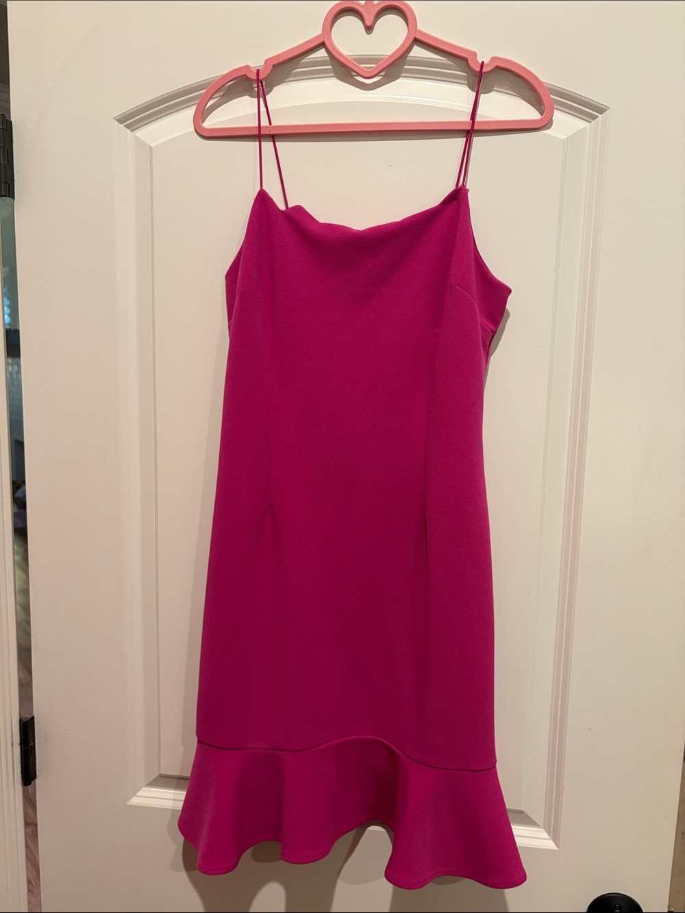 She + Sky Hot Pink Spaghetti-Strap Ruffle-Hem Mini Dress